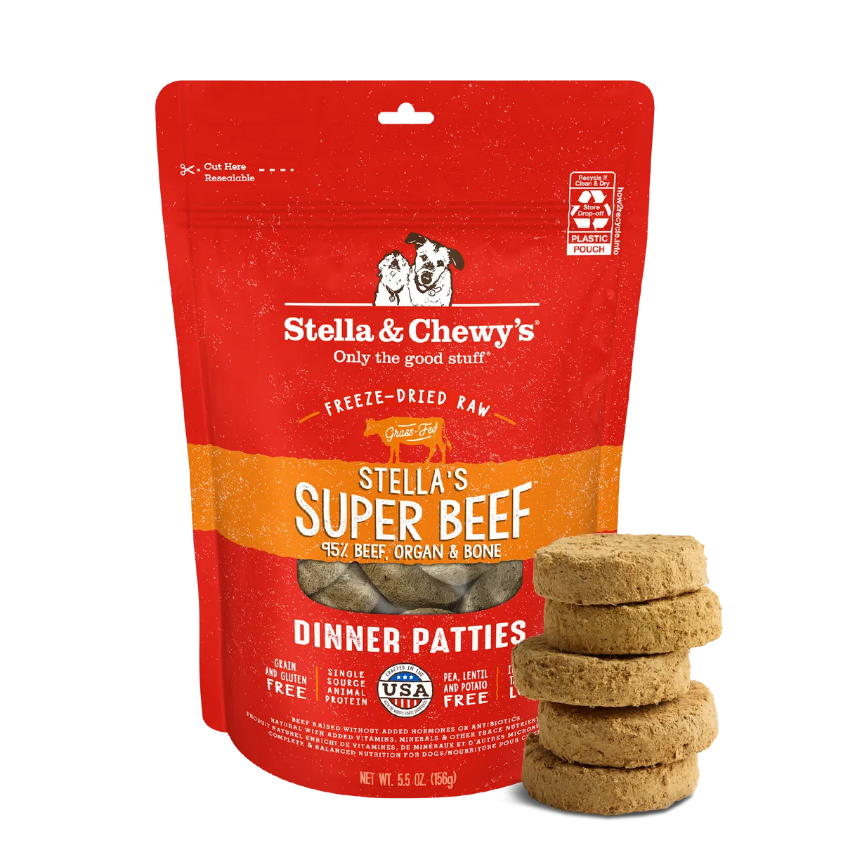 Stella’s Super Beef freeze-dried raw dinner patties pack, 5.5 oz