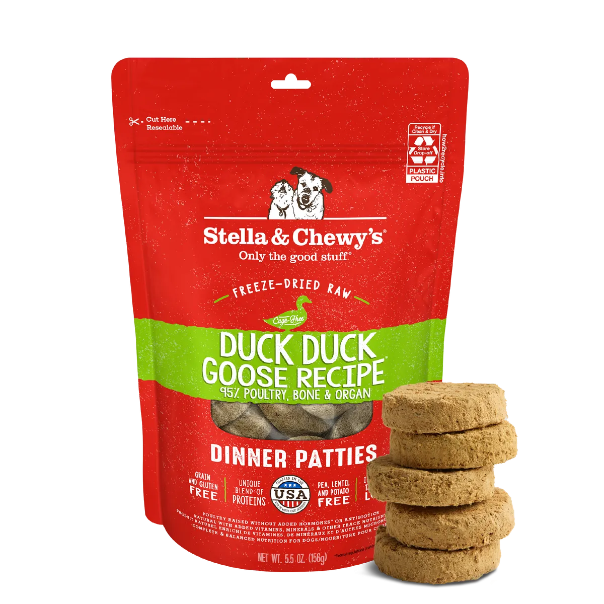 Duck Duck Goose Freeze-Dried Raw Dinner Patties for Dogs pack