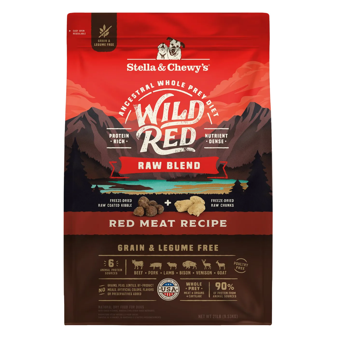 Wild Red Raw Blend Red Meat Recipe kibble bag, 21 lb